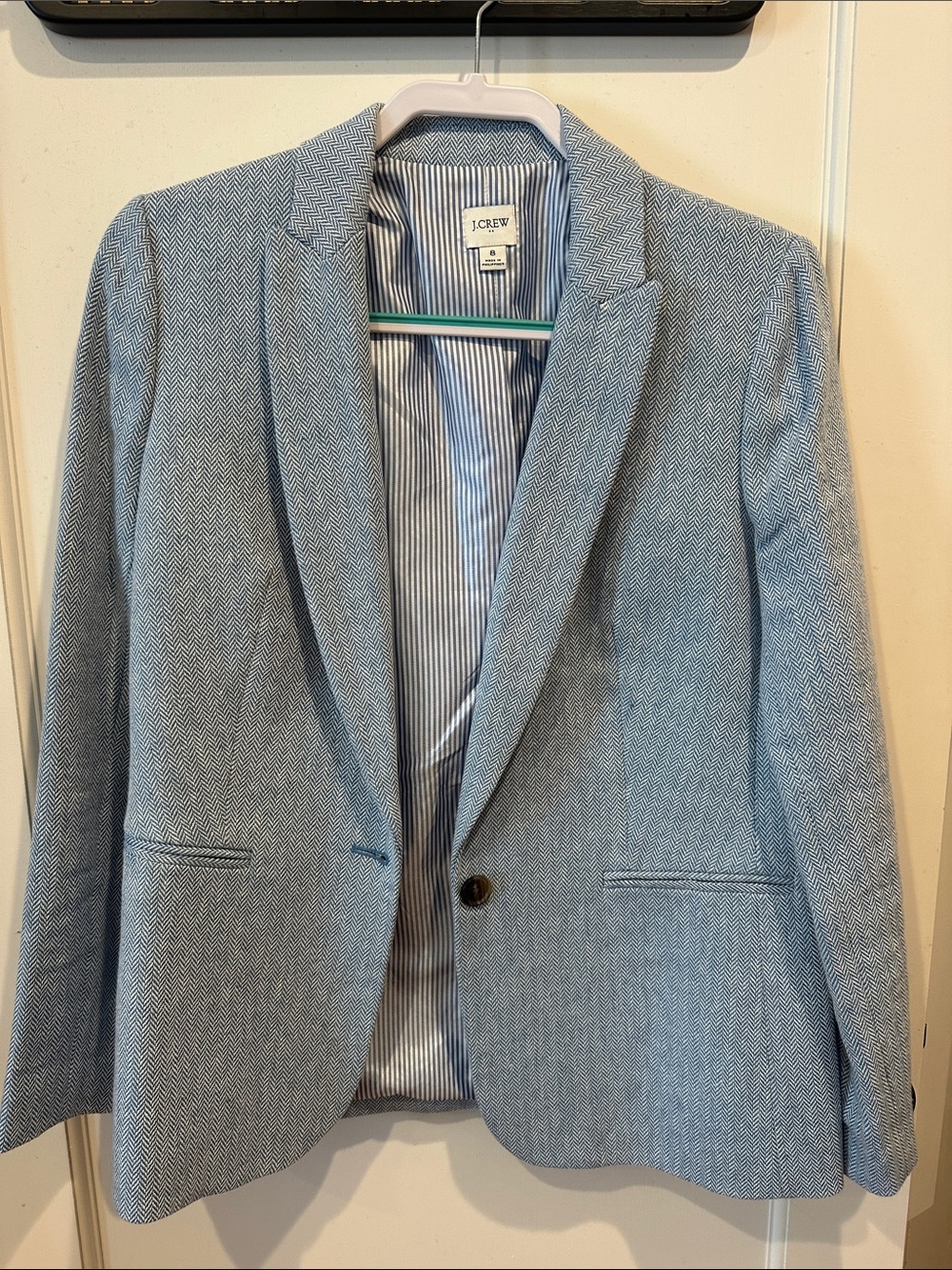 J. Crew Light Blue Herringbone Single-Button Blazer